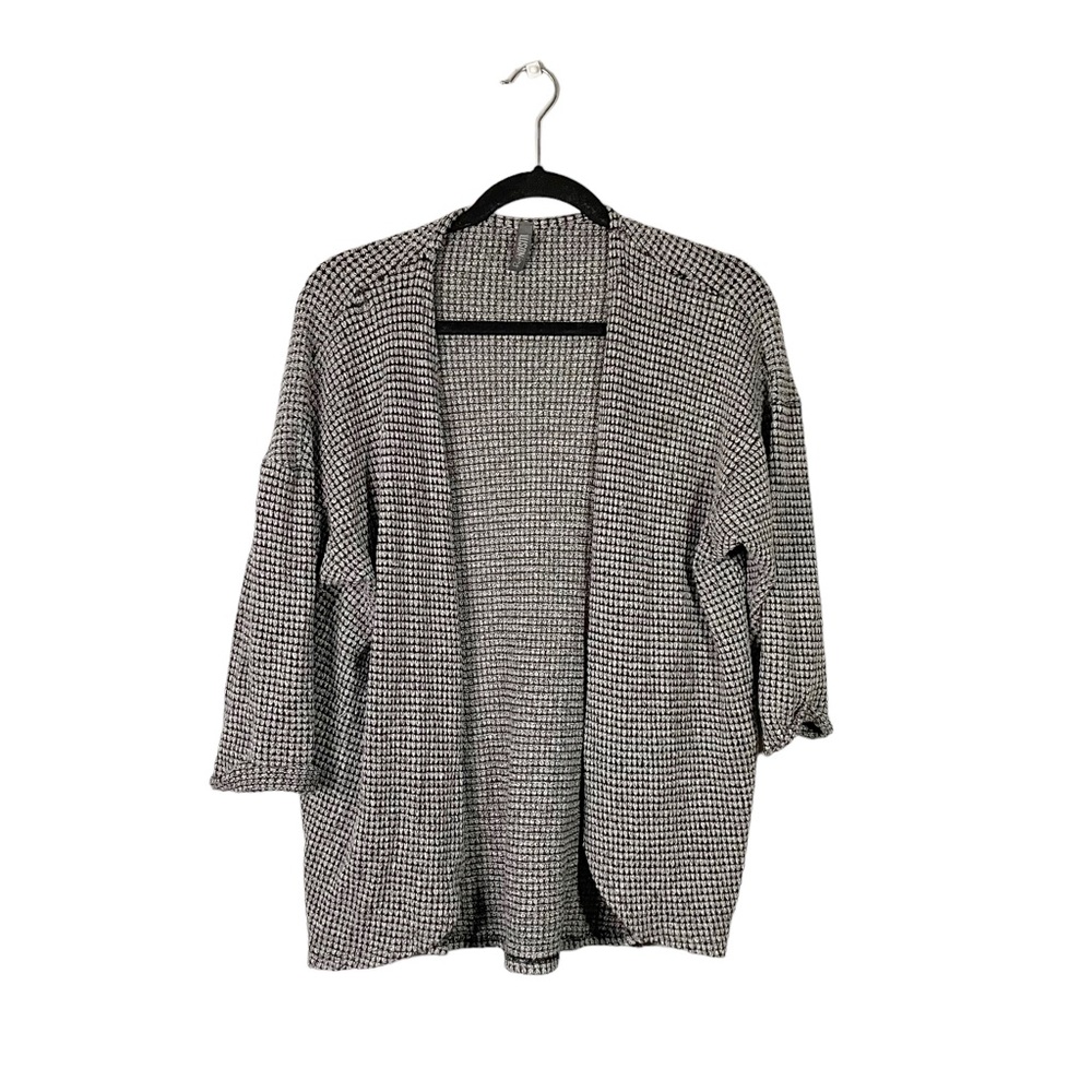 Allison Joy Heather Grey Waffle Knit Lightweight Cardigan Sweater Size Small